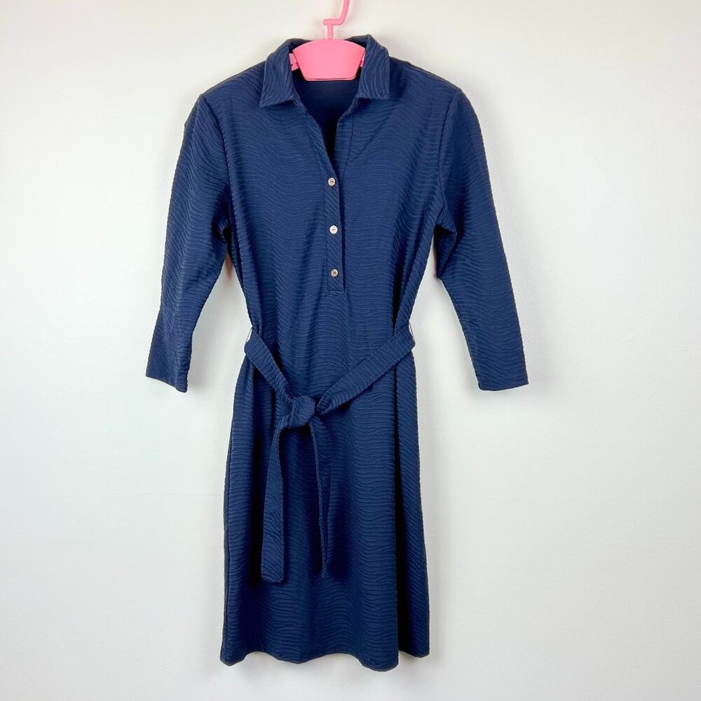 J. McLAUGHLIN Women's Calla Mini Dress Navy Wave Textured Jacquard Catalina Sz M